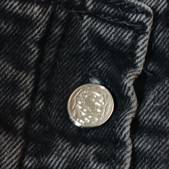 Jean St Tropez Jean Skirt 9/10 Mini Black Jean Denim Lace Trim Button Vintage - Picture 7 of 10